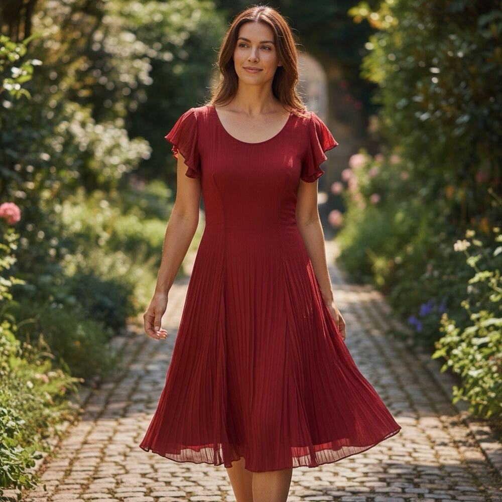 Kedziorek Bell Sleeve V-neck Midi Dress Red 38 Small Lined Coastal Flowy Resort